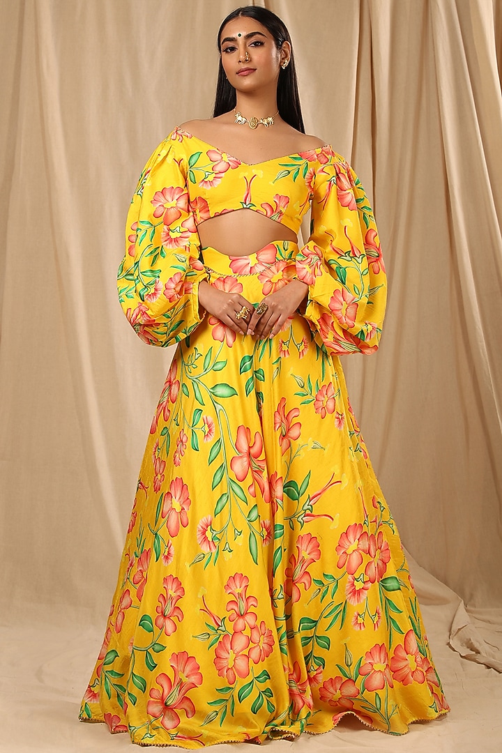 Mango Yellow Printed Wedding Lehenga Set by Masaba at Pernia's Pop Up Shop