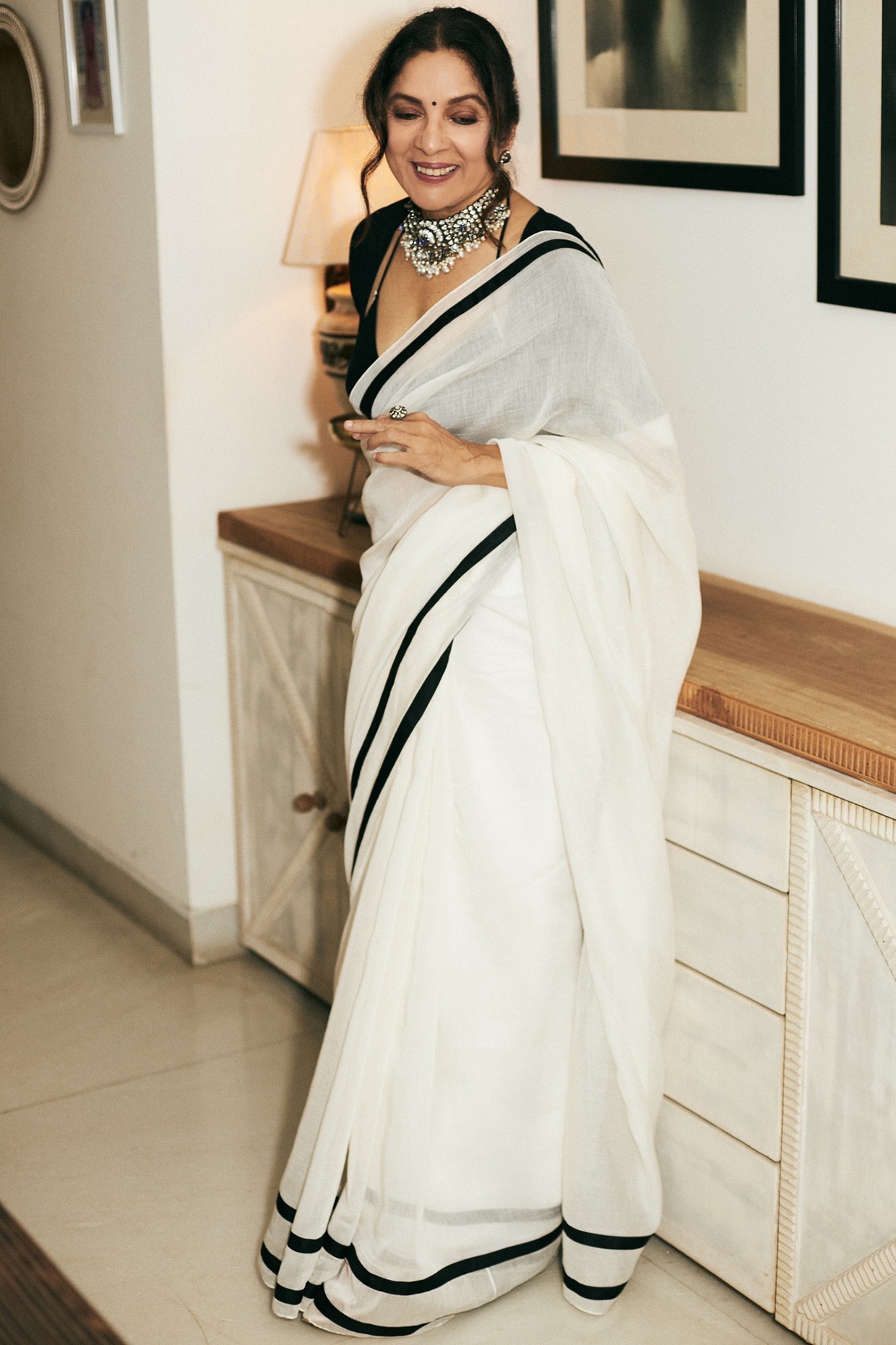 Beautiful Black and White Cotton Silk Saree– Lotus Fashion