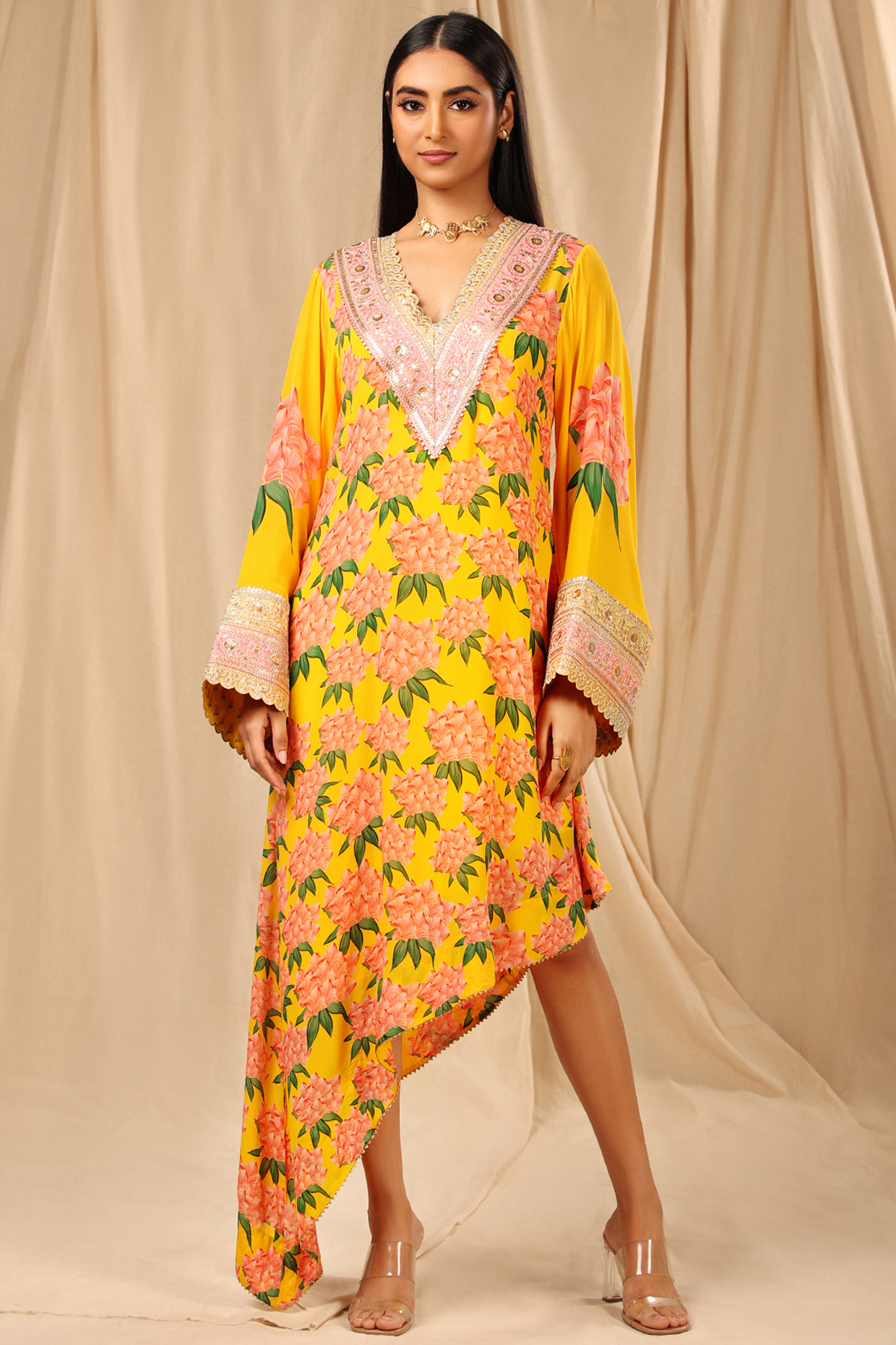 Sunshine Yellow Printed Kaftan by Masaba at Pernia's Pop Up Shop