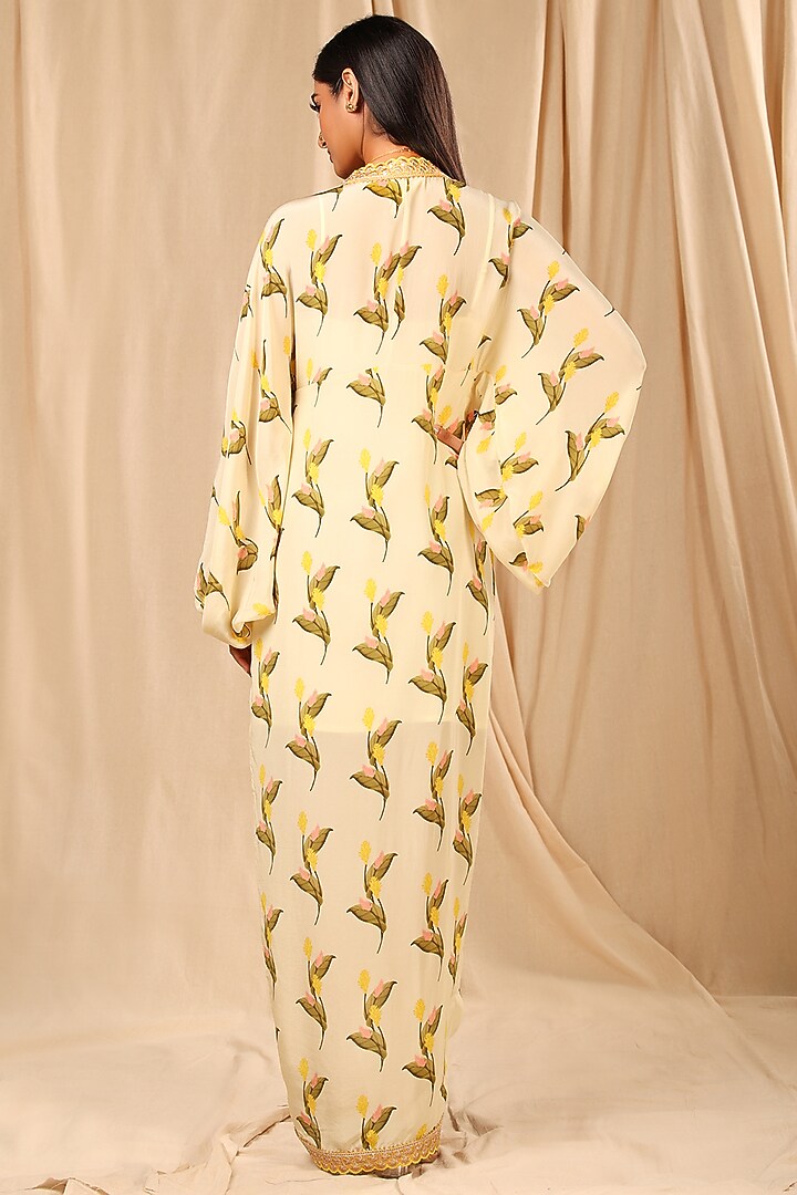 Ivory Floral Printed Kaftan by Masaba at Pernia's Pop Up Shop