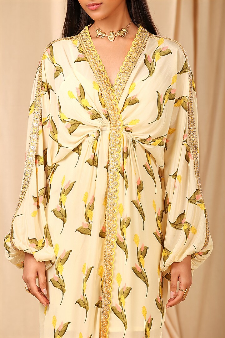 Ivory Floral Printed Kaftan by Masaba at Pernia's Pop Up Shop
