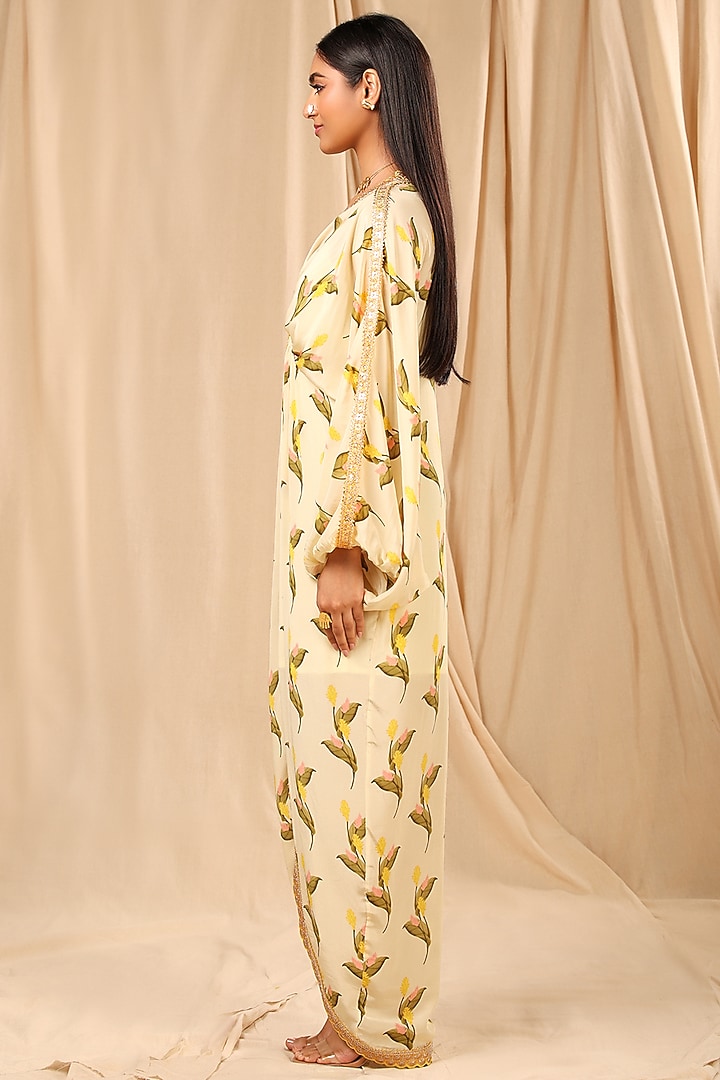 Ivory Floral Printed Kaftan by Masaba at Pernia's Pop Up Shop
