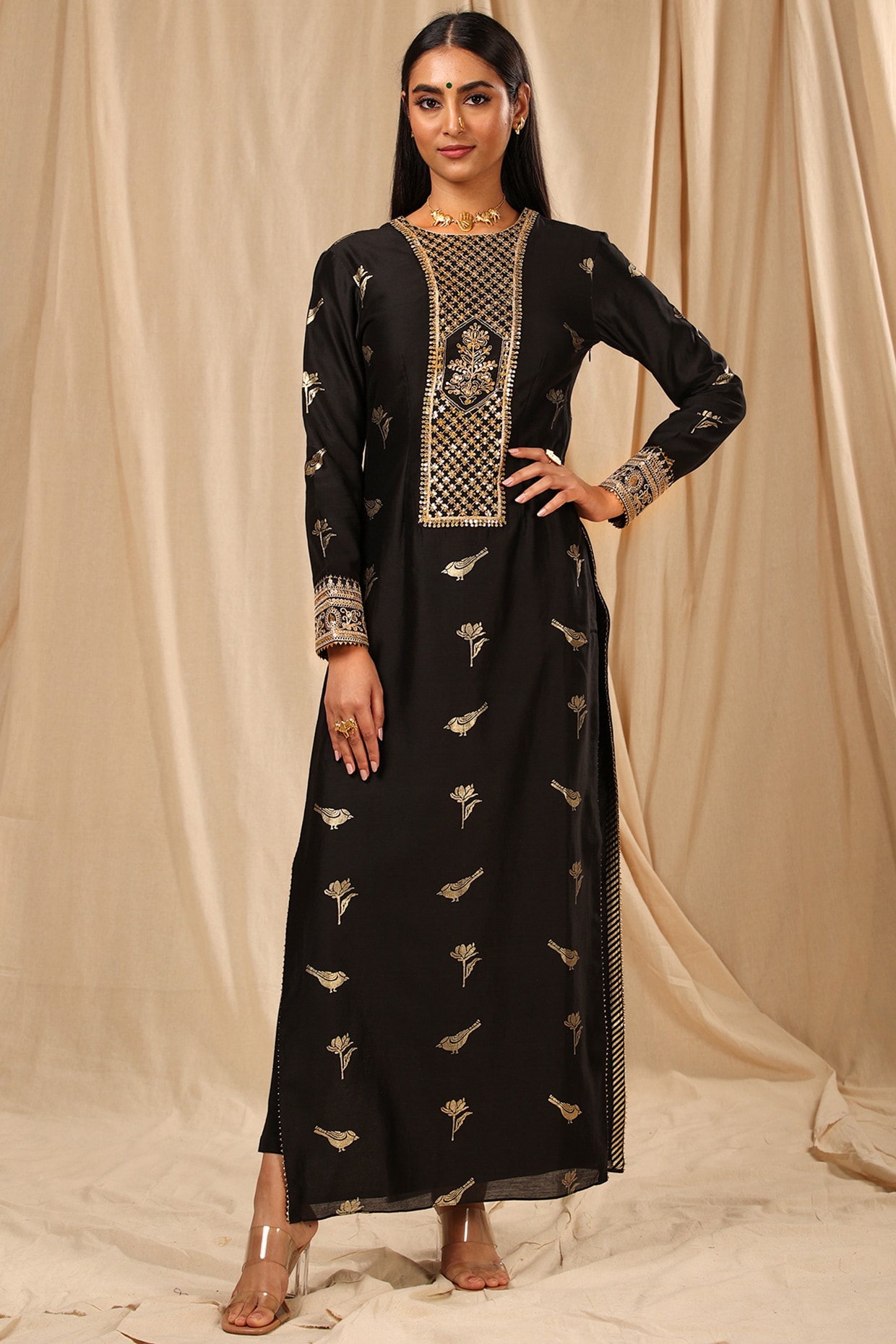 Buy Dark Blue Anarkali Kurta Tights Dupatta Set Online - W for Woman