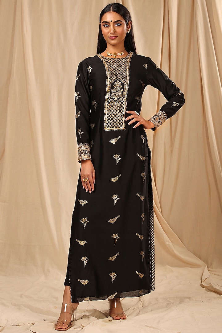 Black Printed & Embroidered Kurta Set by Masaba