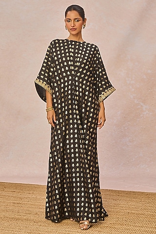 Black Viscose Crepe Printed kaftan by Masaba