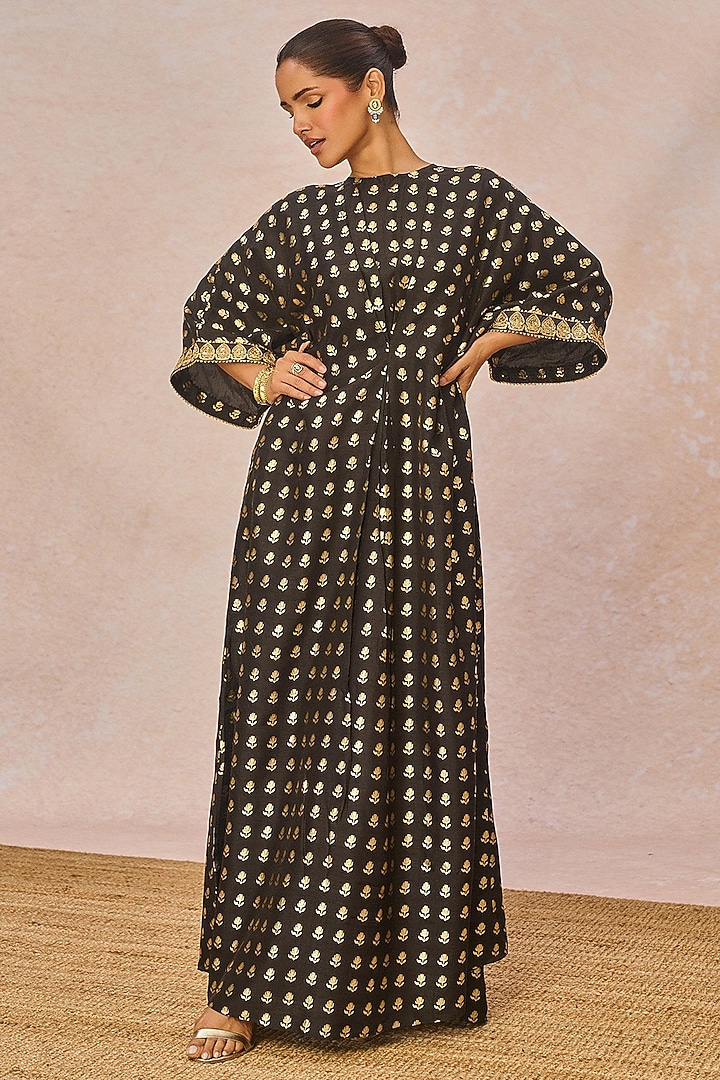 Black Viscose Crepe Printed kaftan by Masaba at Pernia's Pop Up Shop