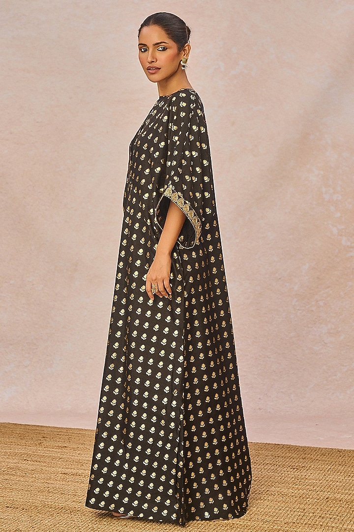 Black Viscose Crepe Printed kaftan by Masaba at Pernia's Pop Up Shop
