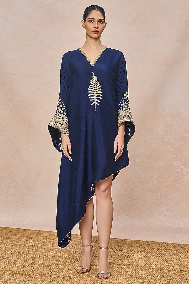 Blue Viscose Slub Kaftan by Masaba at Pernia's Pop Up Shop