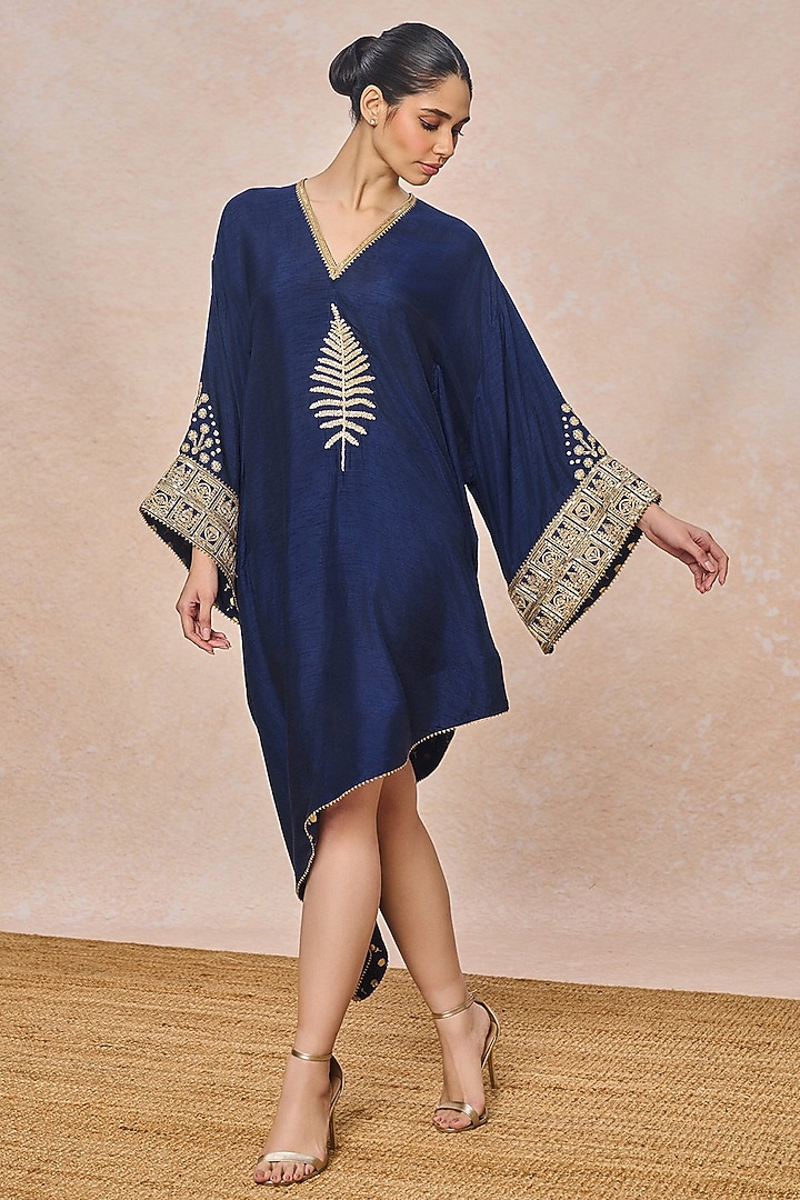 Blue Viscose Slub Kaftan by Masaba at Pernia's Pop Up Shop