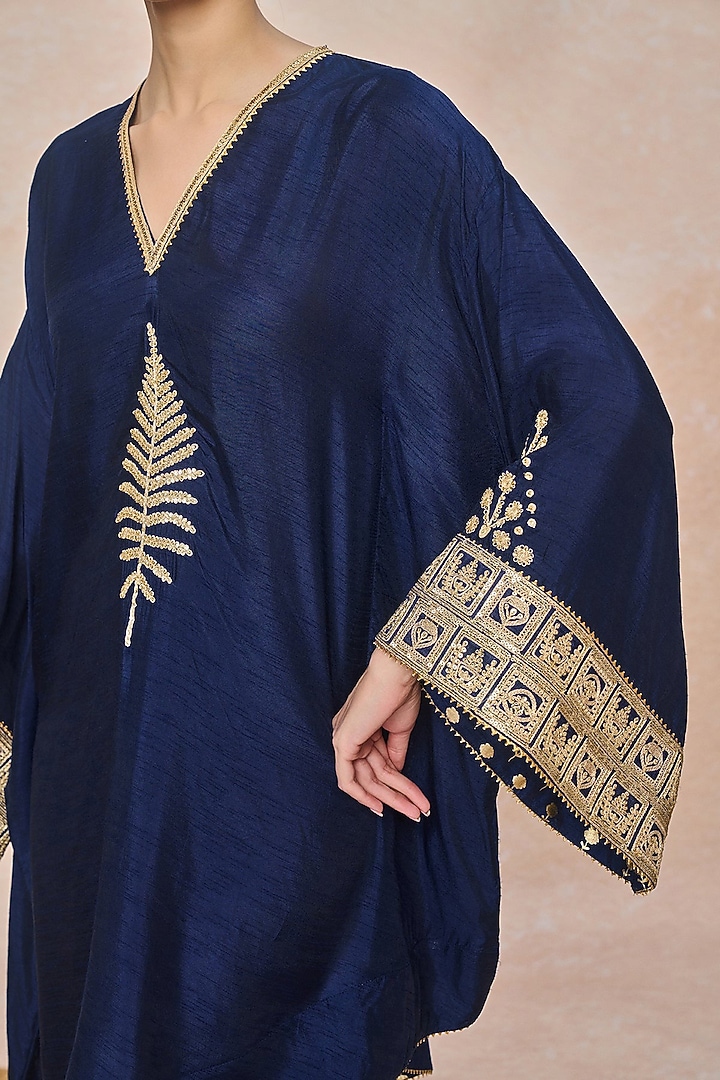 Blue Viscose Slub Kaftan by Masaba at Pernia's Pop Up Shop