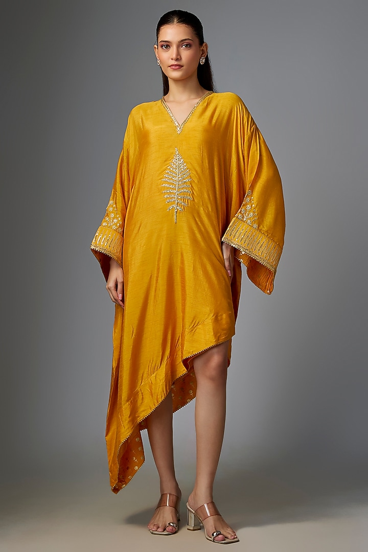 Yellow Viscose Slub Kaftan by Masaba at Pernia's Pop Up Shop