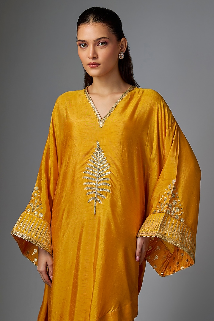 Yellow Viscose Slub Kaftan by Masaba at Pernia's Pop Up Shop
