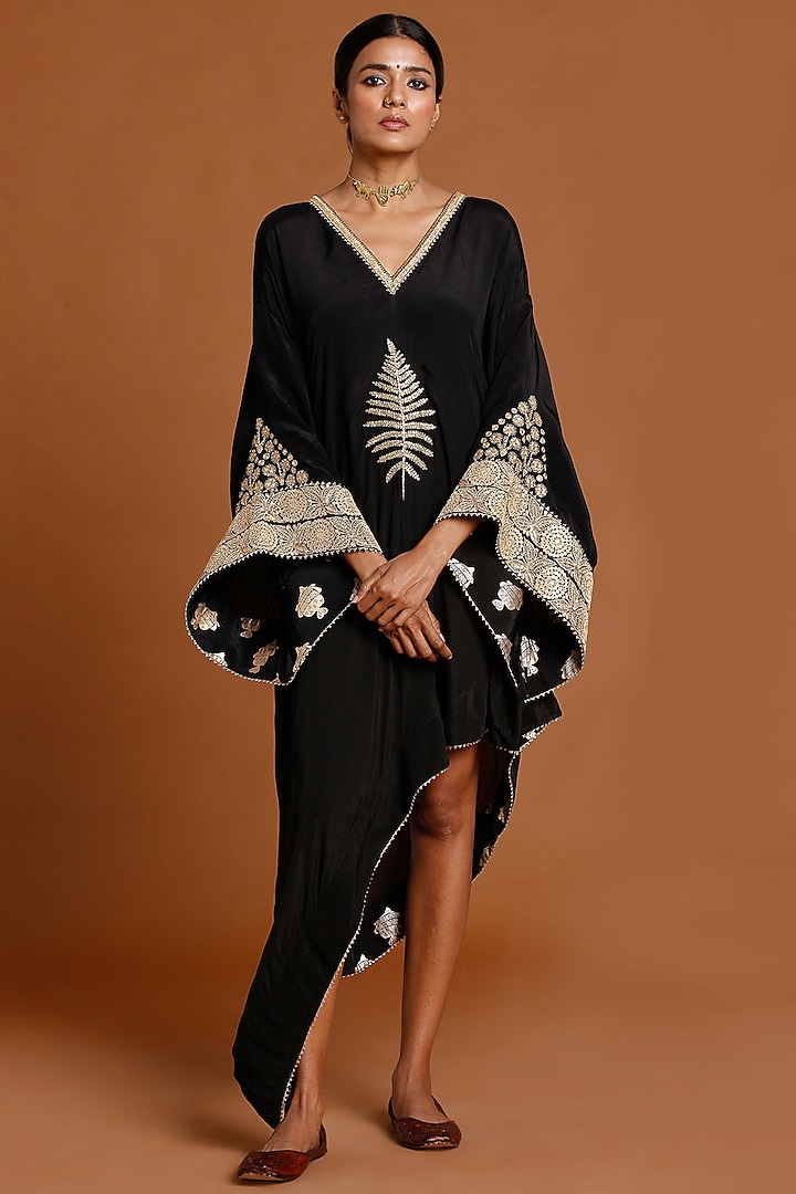 Black Embroidered Asymmetrical Kaftan by Masaba
