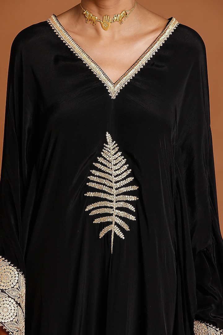 Black Embroidered Asymmetrical Kaftan by Masaba at Pernia's Pop Up Shop