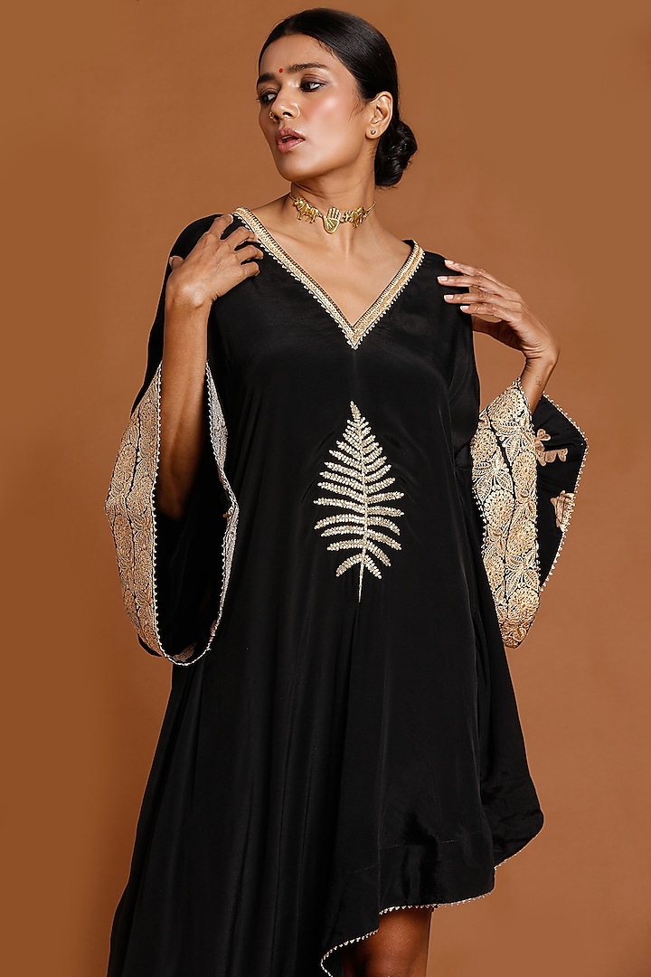 Black Embroidered Asymmetrical Kaftan by Masaba at Pernia's Pop Up Shop