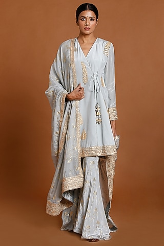Grey Embroidered Angrakha Kurta Set by Masaba
