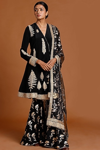 Black Crepe Gharara Set by Masaba
