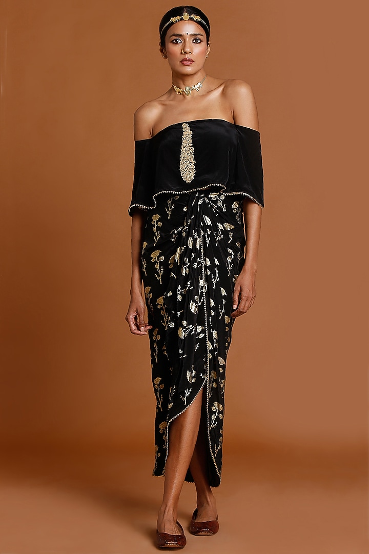 Black Crepe Skirt Set by Masaba at Pernia's Pop Up Shop