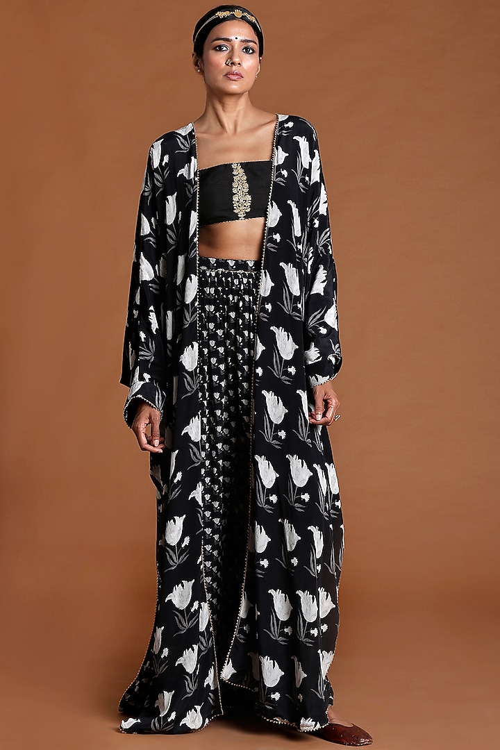 Black Embroidered Cape Set by Masaba