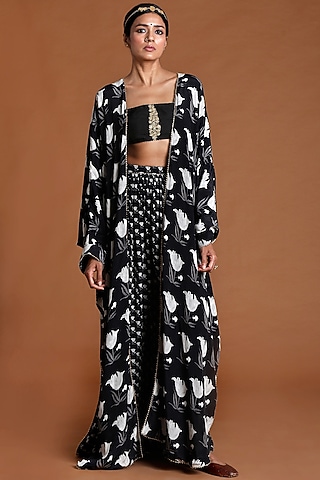 Black Embroidered Cape Set by Masaba
