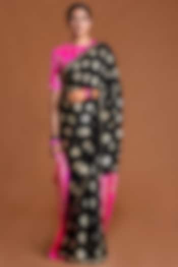 Black Printed Silk Saree  by Masaba
