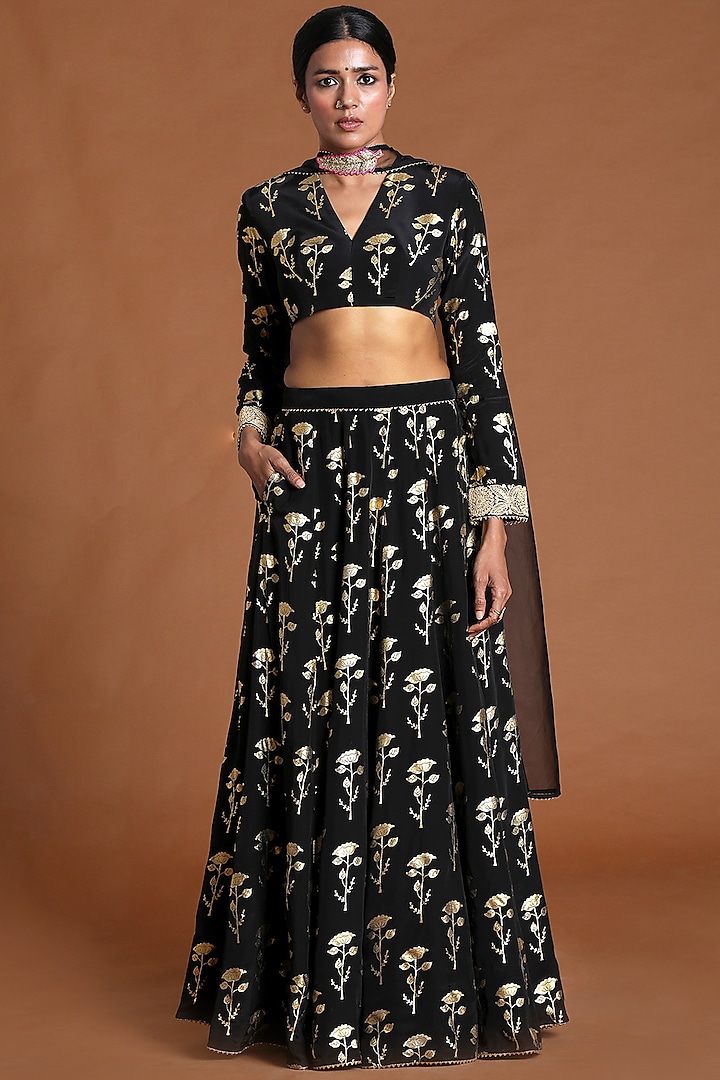 Black Embellished Lehenga Set by Masaba