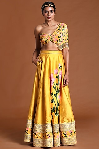 Yellow Bead Tassels Embroidered Lehenga Set by Masaba