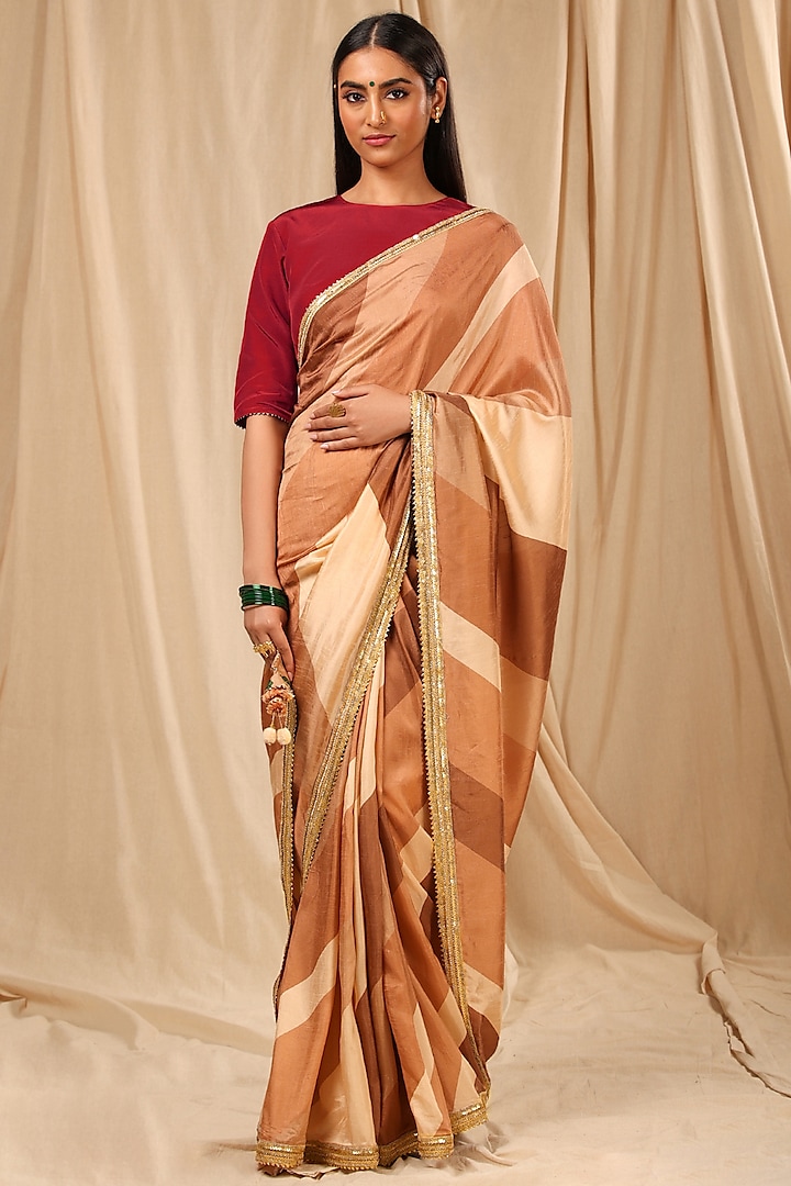 Brown Raw Silk Saree Set by Masaba at Pernia's Pop Up Shop