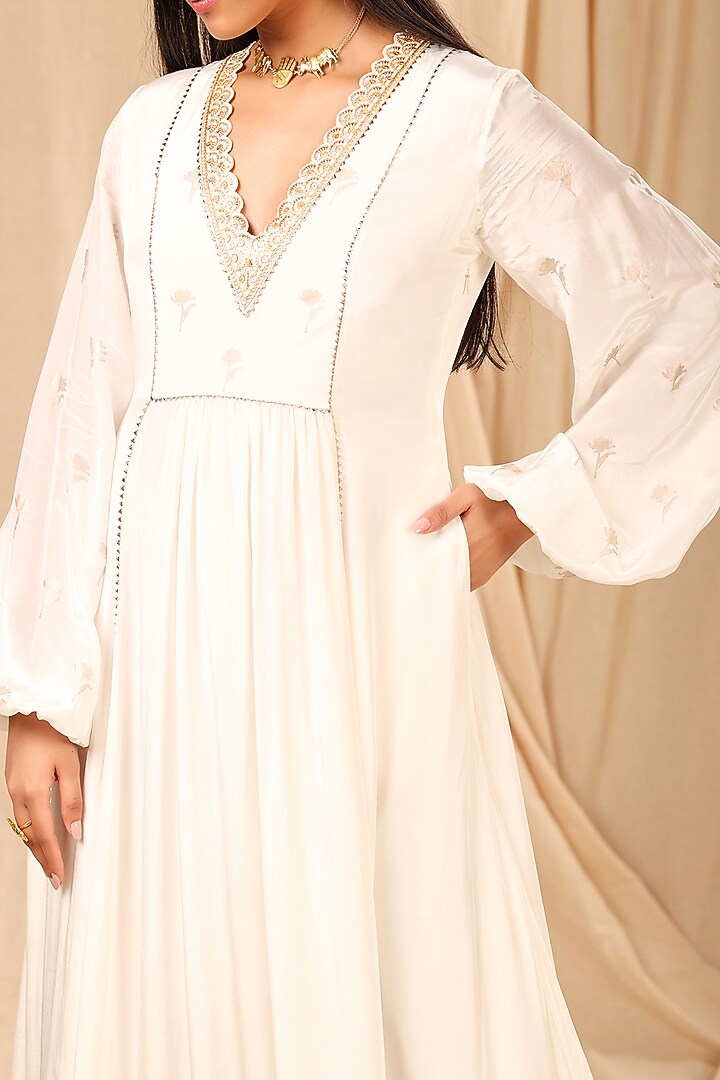 Ivory Viscose Crepe Embroidered & Printed Kurta Vacation Dress by Masaba at Pernia's Pop Up Shop