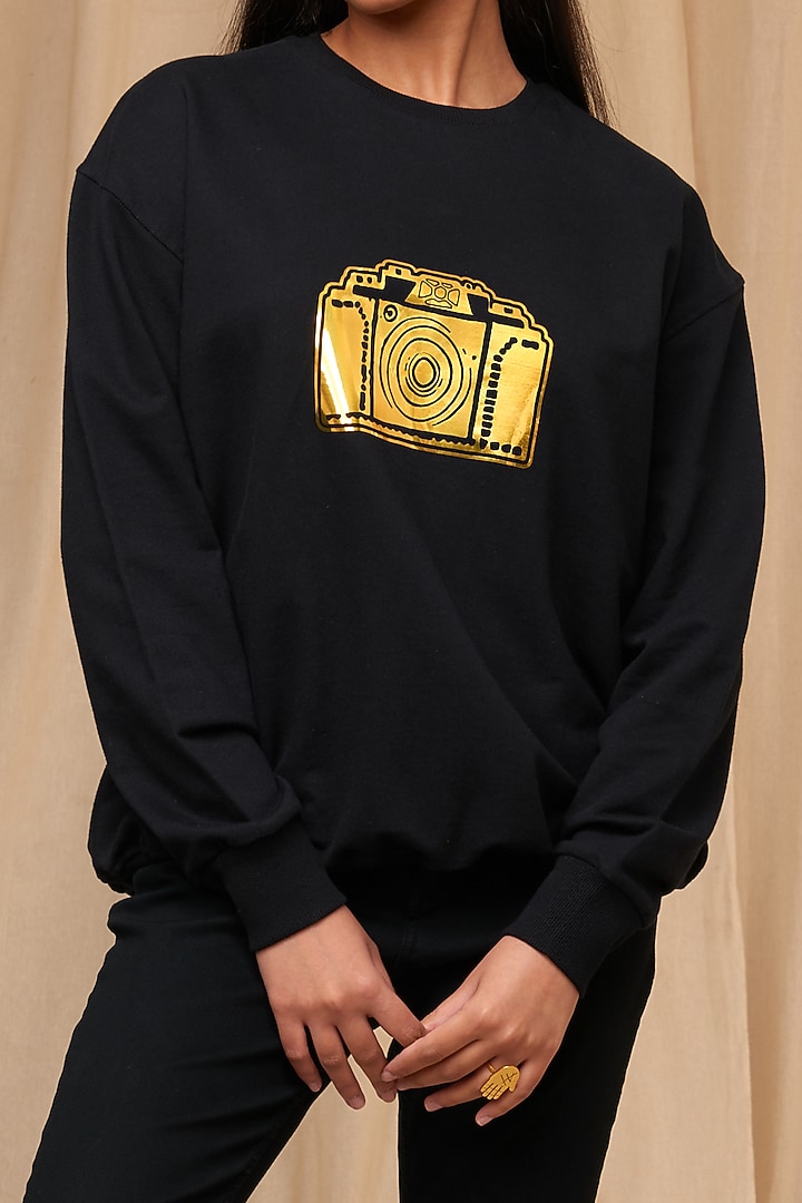 Black Printed Sweatshirt by Masaba at Pernia's Pop Up Shop