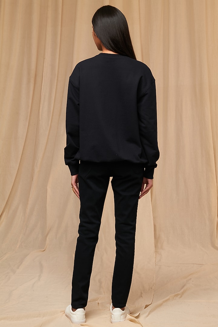 Black Knit Printed Sweatshirt by Masaba at Pernia's Pop Up Shop