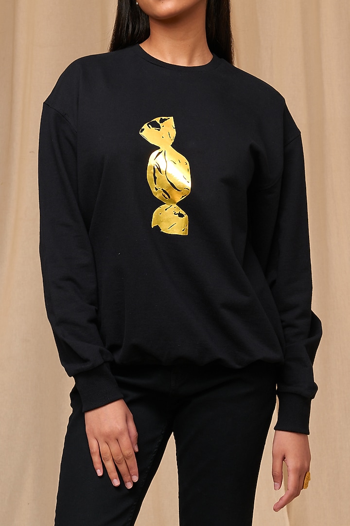 Black Knit Printed Sweatshirt by Masaba at Pernia's Pop Up Shop