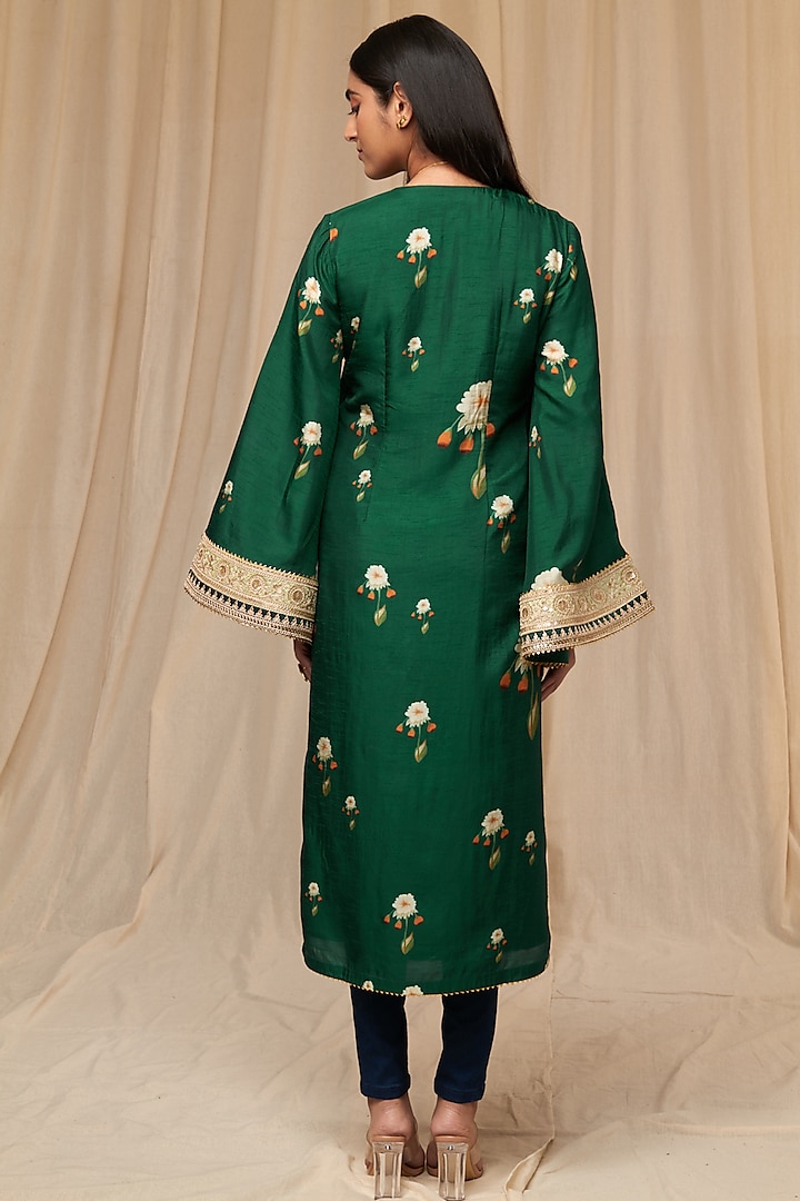 Bottle Green Embroidered & Printed Kurta by Masaba at Pernia's Pop Up Shop