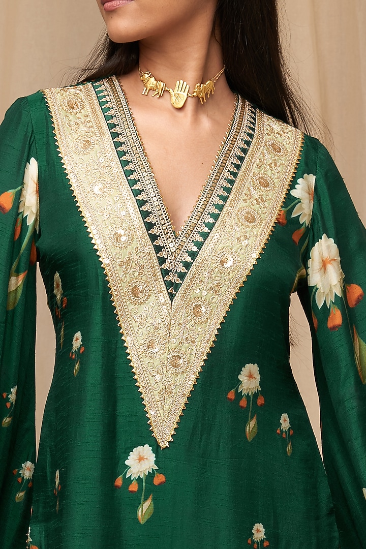 Bottle Green Embroidered & Printed Kurta by Masaba at Pernia's Pop Up Shop