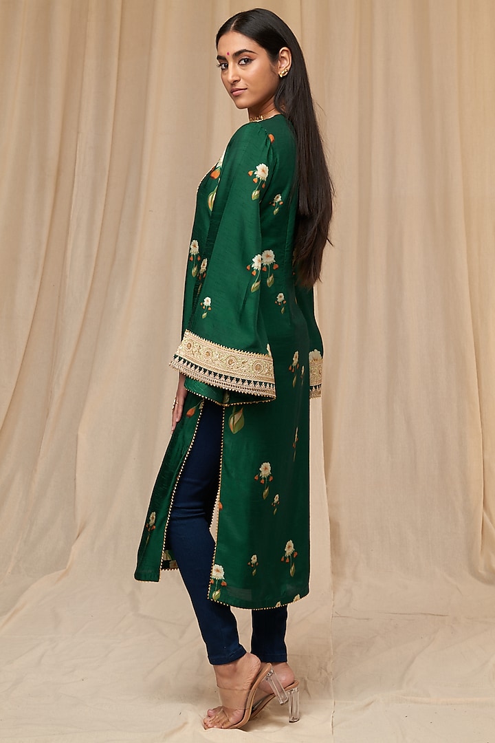 Bottle Green Embroidered & Printed Kurta by Masaba at Pernia's Pop Up Shop