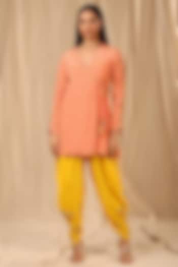 Yellow Embroidered Cowl Dhoti Set by Masaba