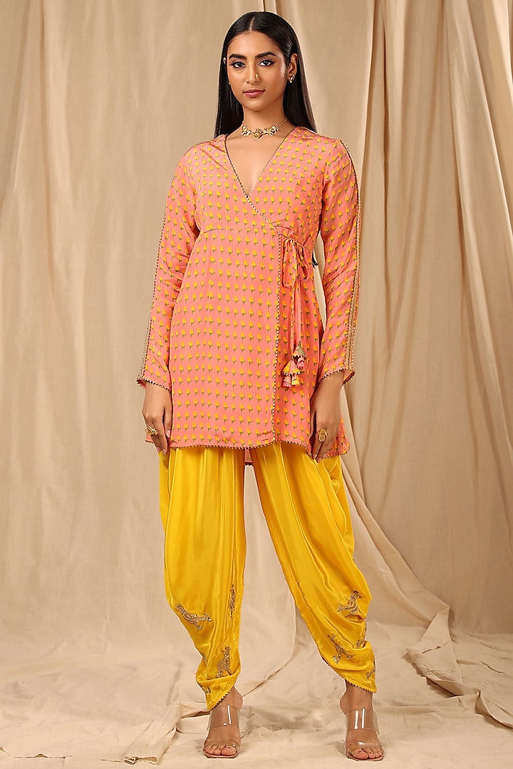 Yellow Embroidered Cowl Dhoti Set by Masaba