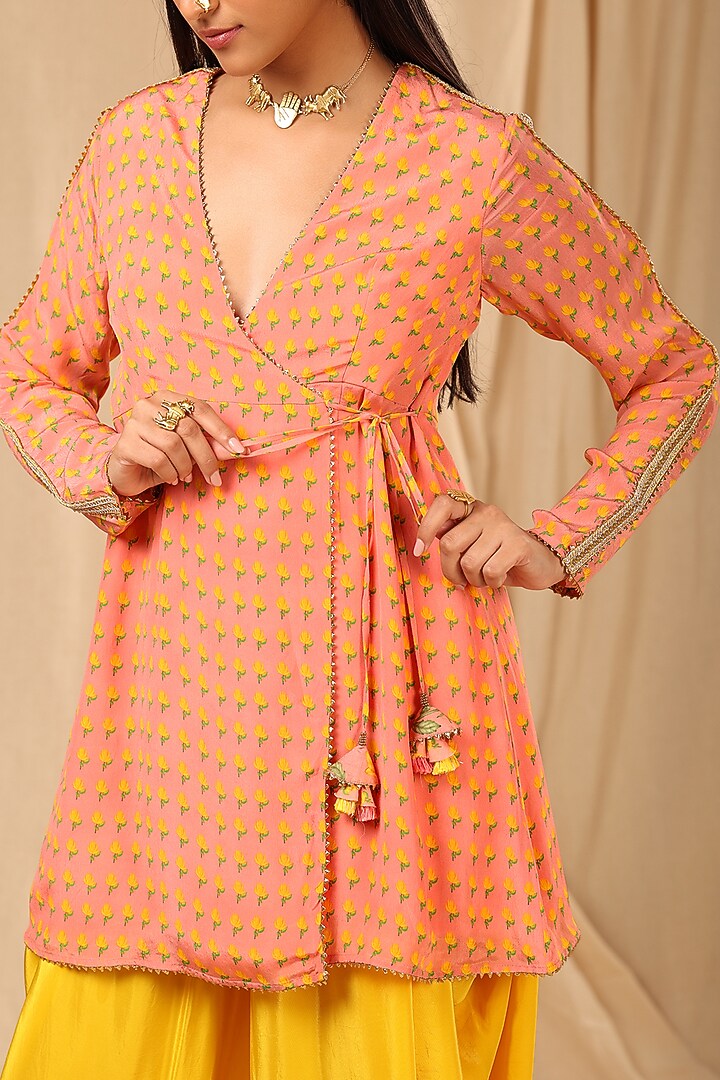Yellow Embroidered Cowl Dhoti Set by Masaba at Pernia's Pop Up Shop