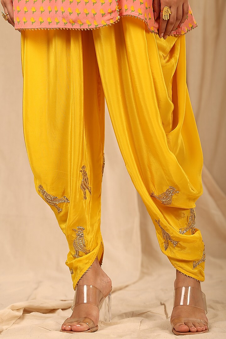 Yellow Embroidered Cowl Dhoti Set by Masaba at Pernia's Pop Up Shop