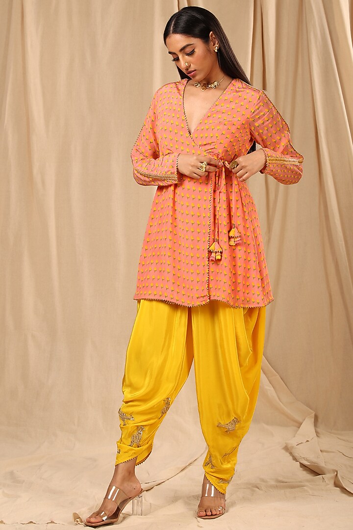 Yellow Embroidered Cowl Dhoti Set by Masaba at Pernia's Pop Up Shop