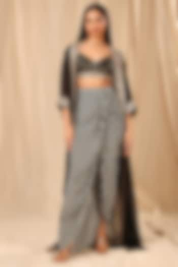 Black Crepe Draped Skirt Set by Masaba at Pernia's Pop Up Shop