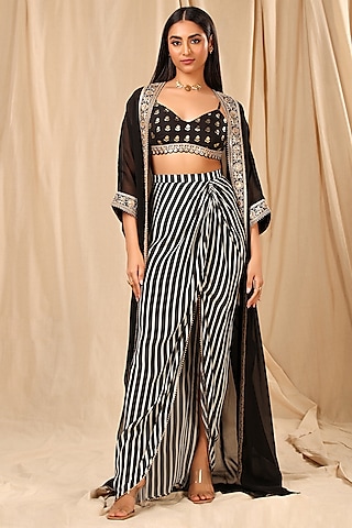 Black Crepe Draped Skirt Set by Masaba