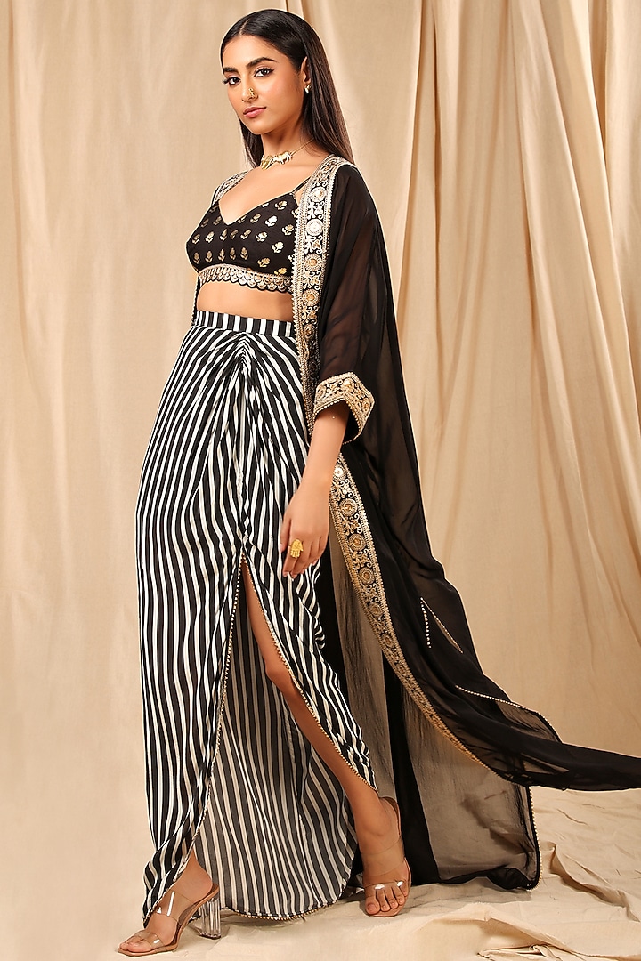 Black Crepe Draped Skirt Set by Masaba at Pernia's Pop Up Shop