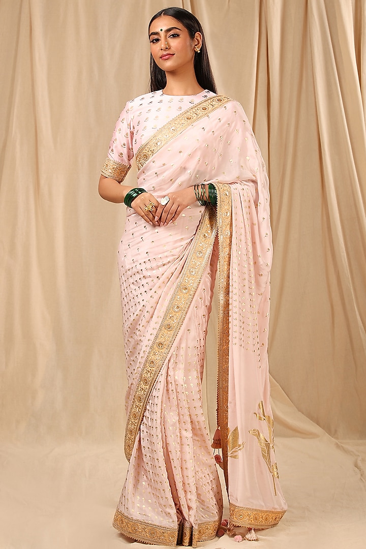 Baby Pink Embroidered Saree Set by Masaba