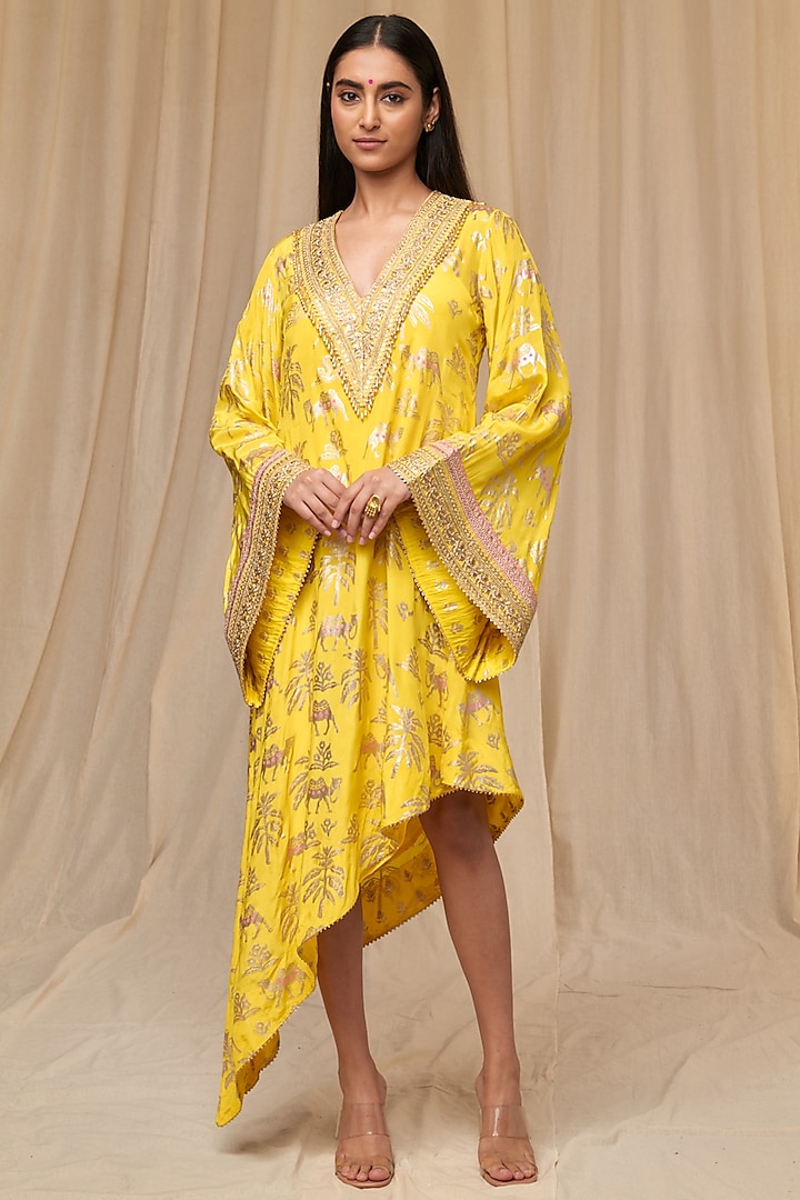 Lemon Yellow Printed Kaftan by Masaba