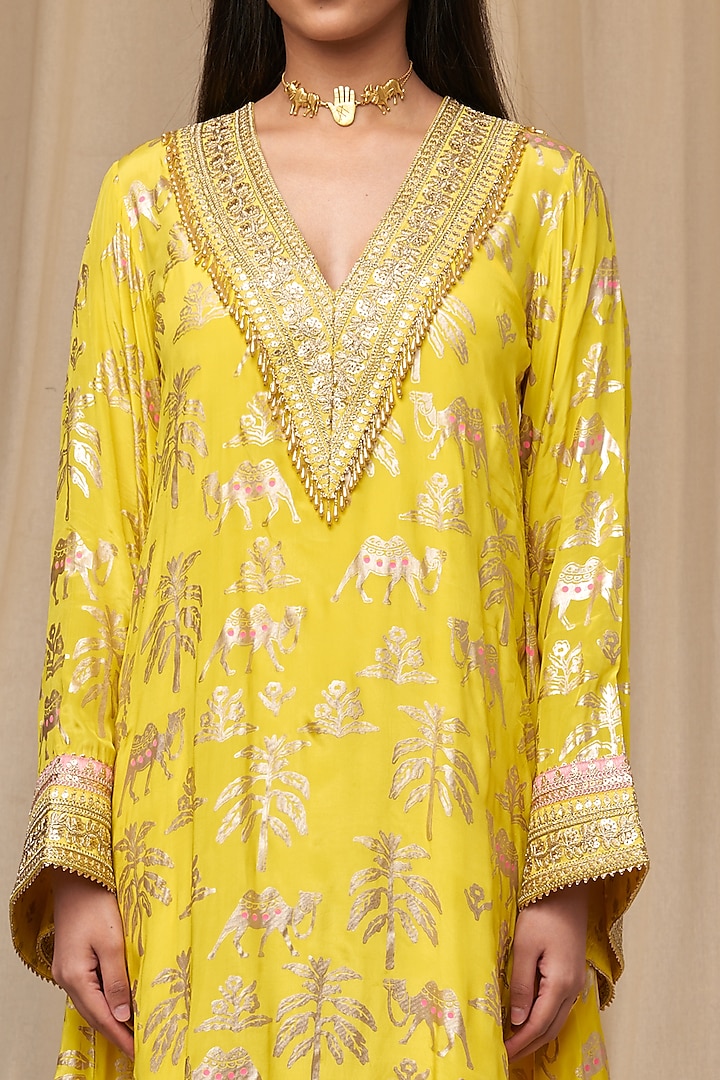 Lemon Yellow Printed Kaftan by Masaba at Pernia's Pop Up Shop