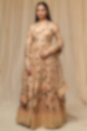 Oatmeal Embroidered & Printed Wedding Anarkali Set by Masaba at Pernia's Pop Up Shop