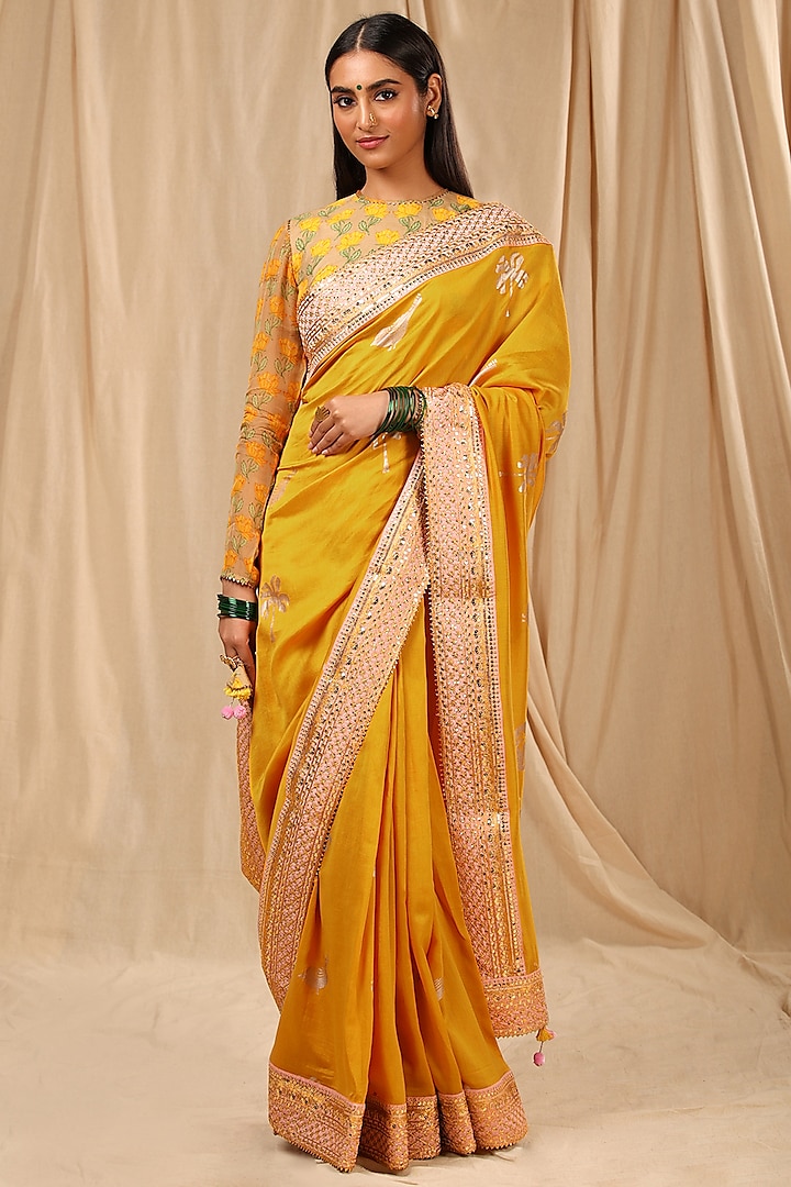 Florence Yellow Chanderi Silk Saree Set by Masaba