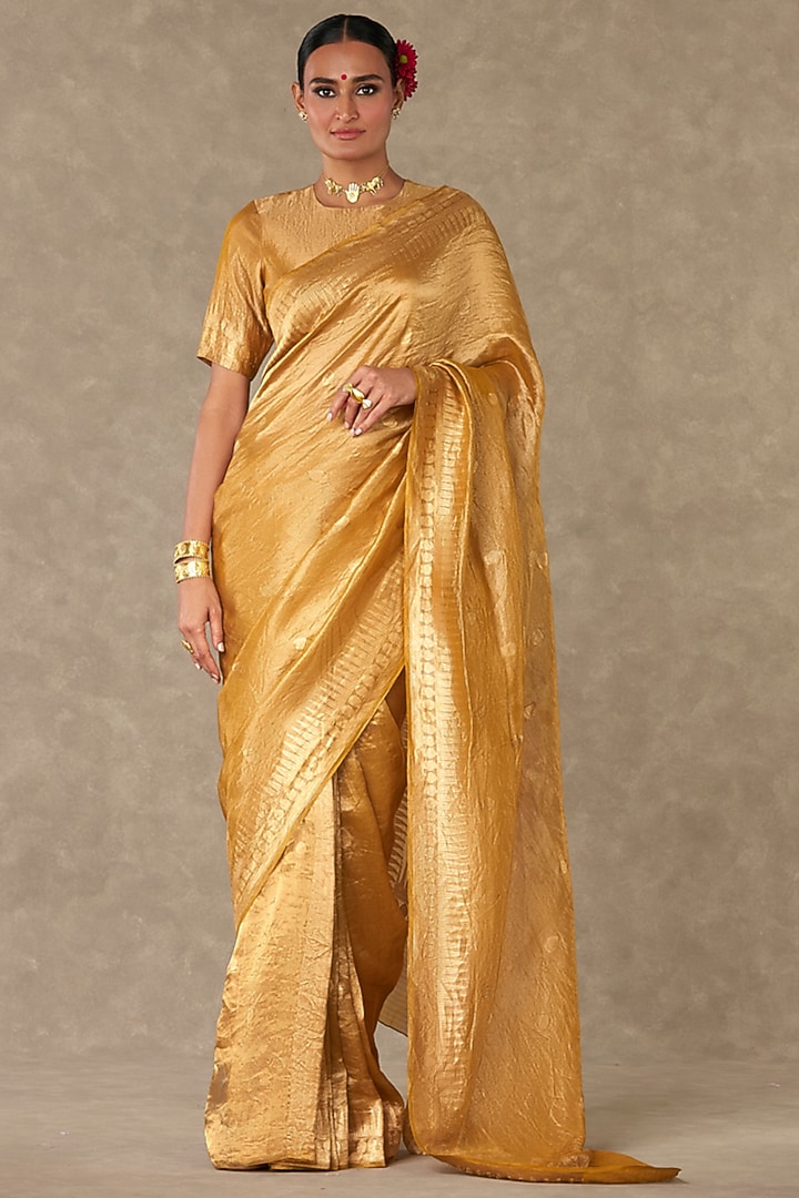 Golden Yellow Tissue Zari Border Wedding Saree Set by Masaba at Pernia's Pop Up Shop