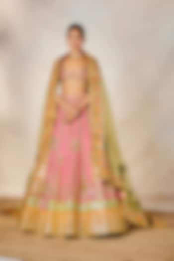 Dusty Pink Raw Silk Motif & Moti Embroidered Bridal Lehenga Set by Masaba at Pernia's Pop Up Shop